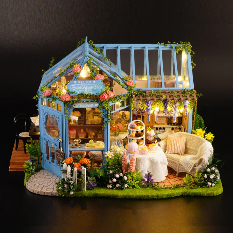 3D Wooden Miniature House DIY Rose Garden Assemble Furniture Doll House Kit with Led Light Home Decoration Kids Christmas gifts