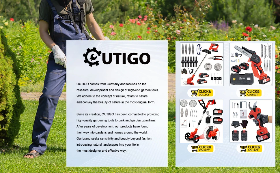 Sladdlös elektrisk grästrimmer visad mot vit bakgrund