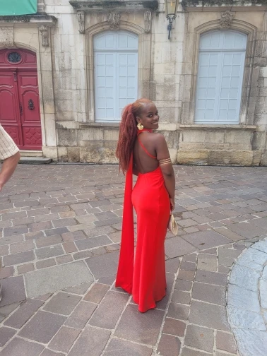 Elegant Backless Satin Ribbon Gown for Summer Events photo review