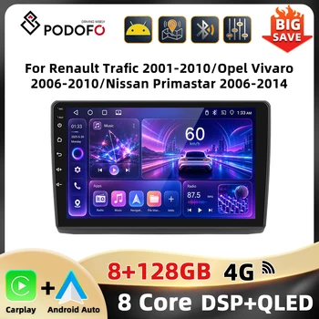 Radio para Auto Podofo de 10'' con WIFI y 4G para Renault Trafic 2001-2010/Opel Vivaro 2006-2010/Nissan Primastar 2006-2014, Navegación GPS, Carplay, Android Auto, 8 Núcleos, DSP 1