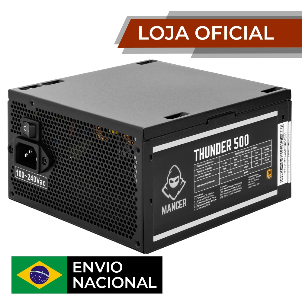 Fonte Mancer Thunder 500W Bronze 80 Plus, MCR-THR500-BL01