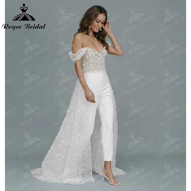 Lace Bridal jumpsuit Wedding pants dress Appliques Lace