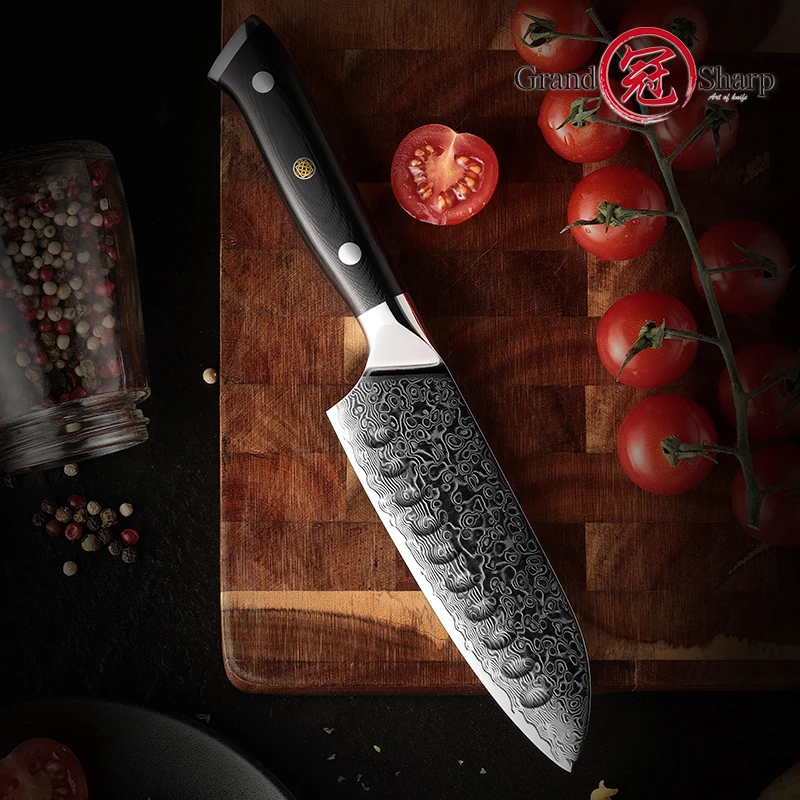  FANTECK Santoku Knife 5 Inch Damascus Japanese Steel Kitchen  Knife,VG10 67-Layer High Carbon Full Tang Best Chef Santoku knives for Pro  Chef&Restaurant, Blue G10 Handle,Gift Box&Sheath: Home & Kitchen