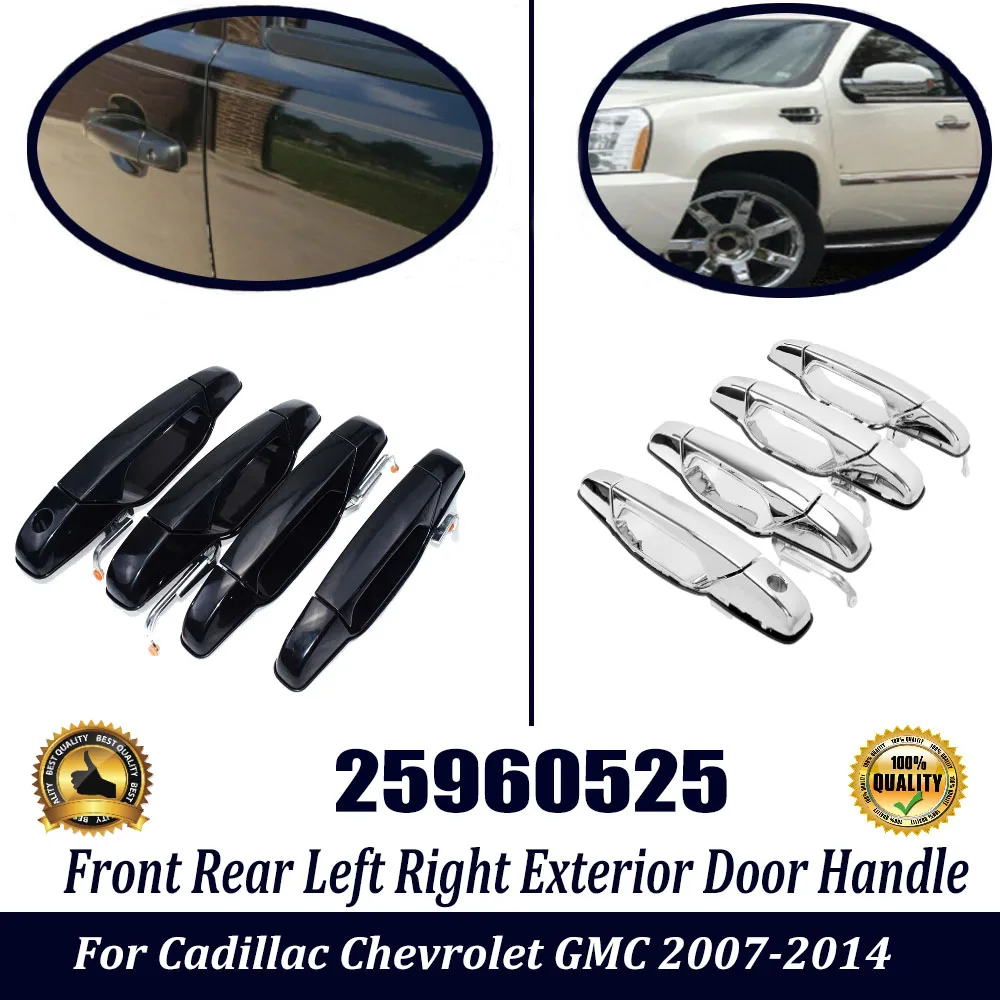 

4PCS Chrome & Black Front Rear Left Right Exterior Door Handle 25960525 For Cadillacc Chevrolett G-MC 2007-2014