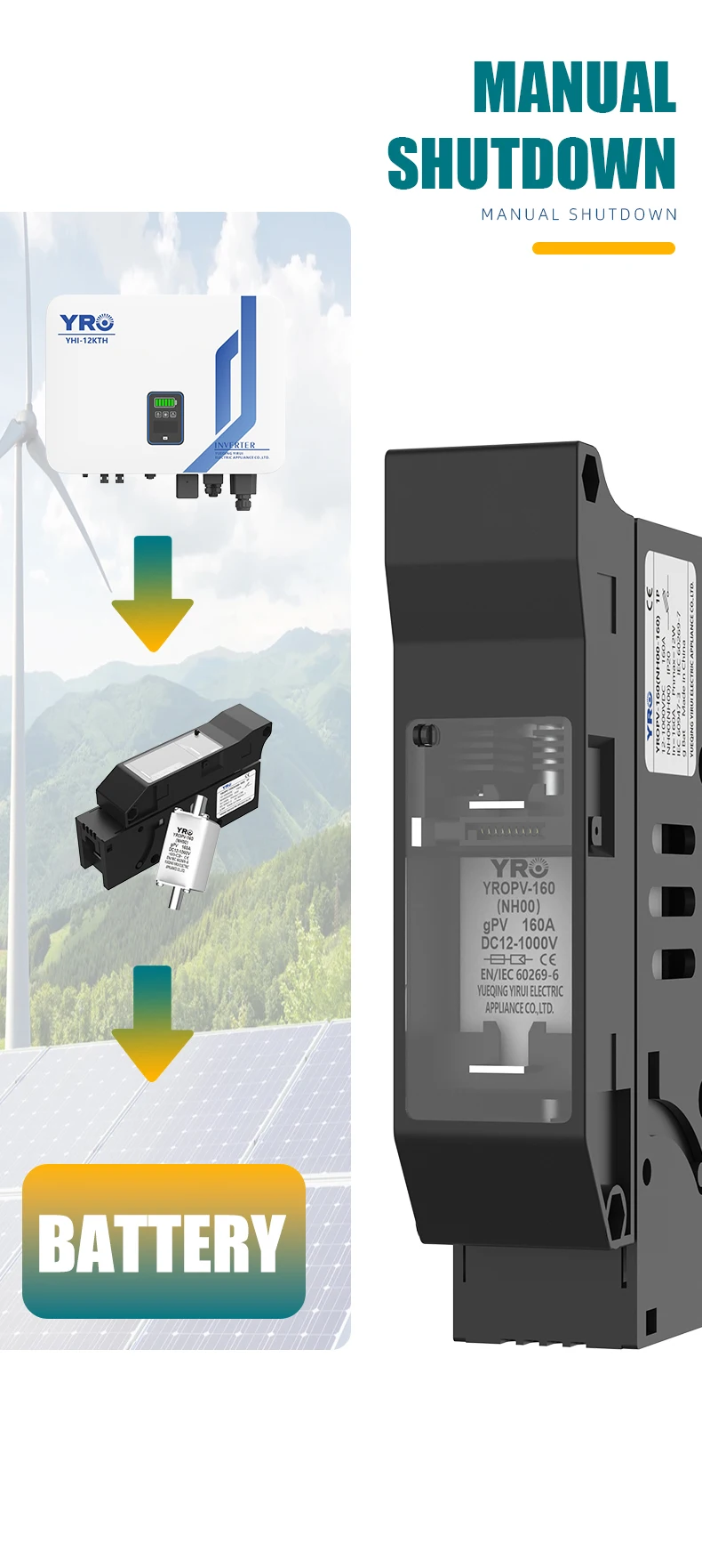 Description Picture 6 of item1000VDC Fuse Disconnector Switch 1P for NH00 battery fuse 160A Telecom Fuse