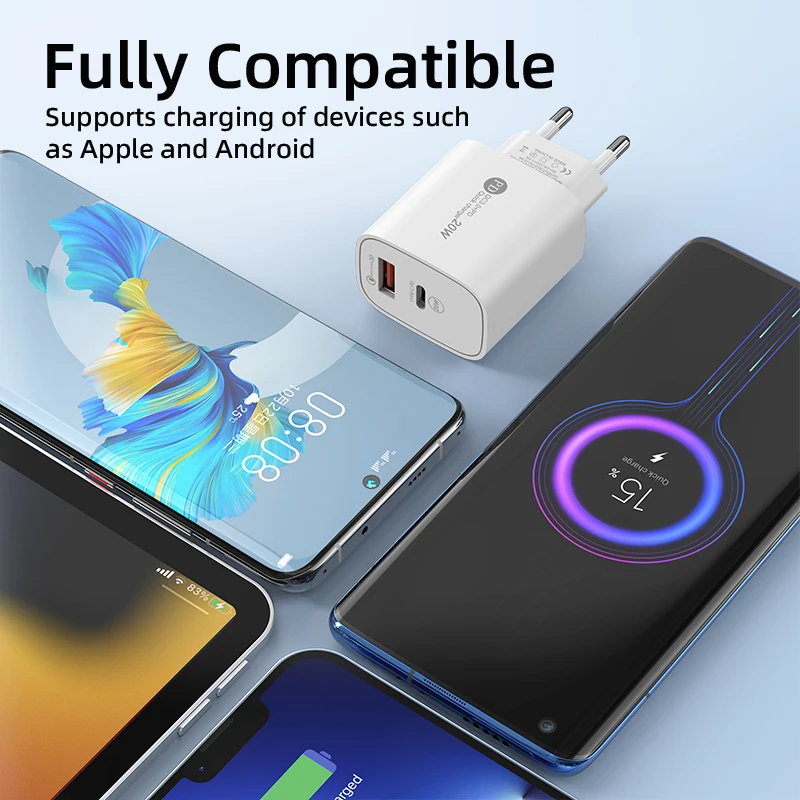 EU US 20W Dual Ports Type c USB C PD QC 3.0 Wall Charger Fast Quick Charging Power Adapters For IPhone Samsung Xiaomi Huawei