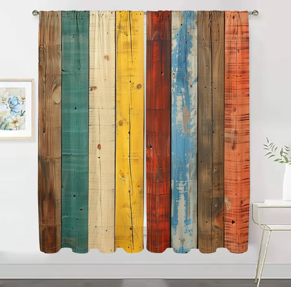 Multicolor Wood Grain Vintage Stripe Curtains