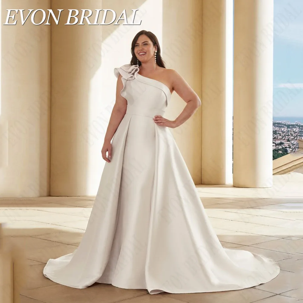 EVON BRIDAL Plus Size Satin Wedding Dress Sleeveless Detachable Train Mermaid One Shoulder Vestidos De Novia Custom Bride Gowns 4