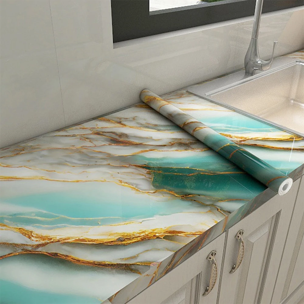 40cm Marble Kitchen Oil-proof Stickers Self-Adhesive Waterproof Cabinet Stove Countertop Wallpaper Desktop Bathroom Renovate