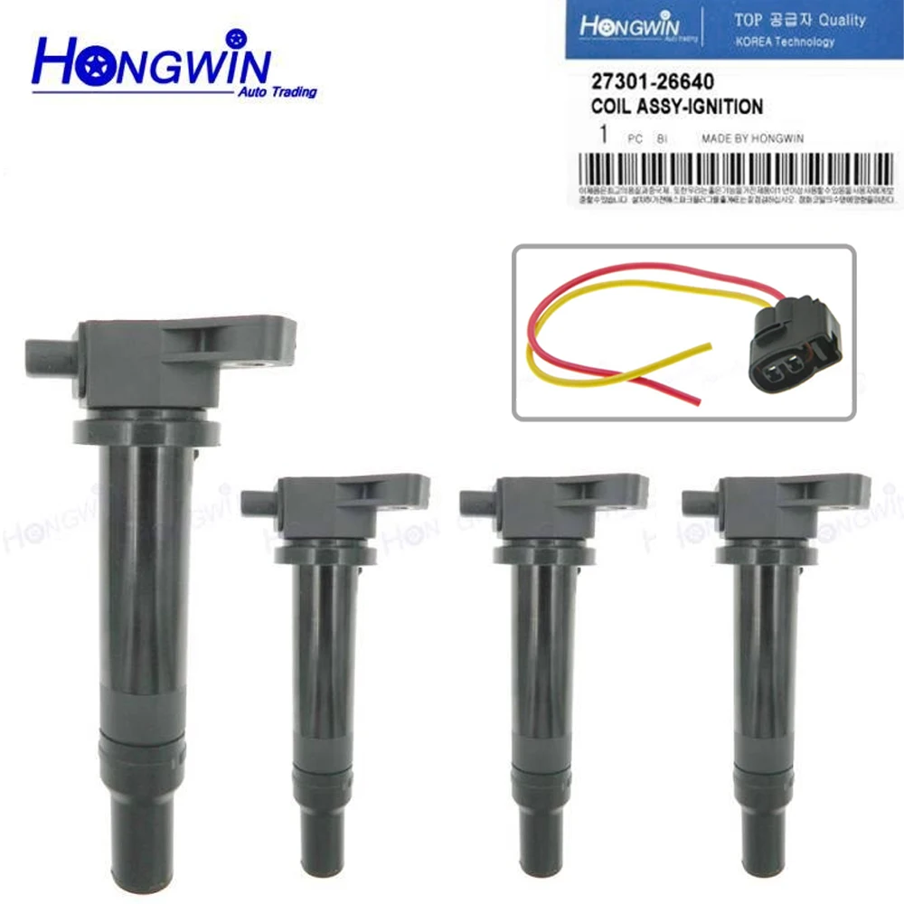 

4 Pcs 27301-26640 UF499 Ignition Coil & Plug For Hyundai Accent Kia Rondo Rio Rio5 1.6L 2006-2011 5C1586 2730126640 UF-499 C691