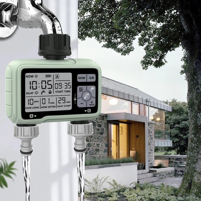 Eshico Large LCD Display 2-Outlet Household Outdoor Irrigation Water Timer Timed Automatic Garden Watering Tool 1