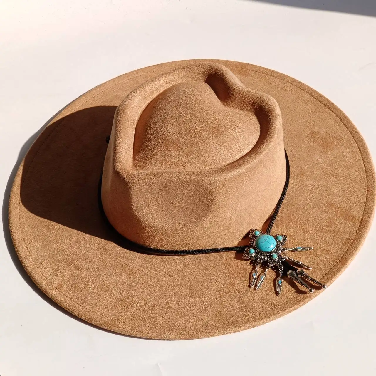 Herzförmiger veganer Wildlederhut Türkisfarbene Accessoires Herbst- und Winter-Damenfilzhut Breiter Hut Sombreros für Damen – Detail 13
