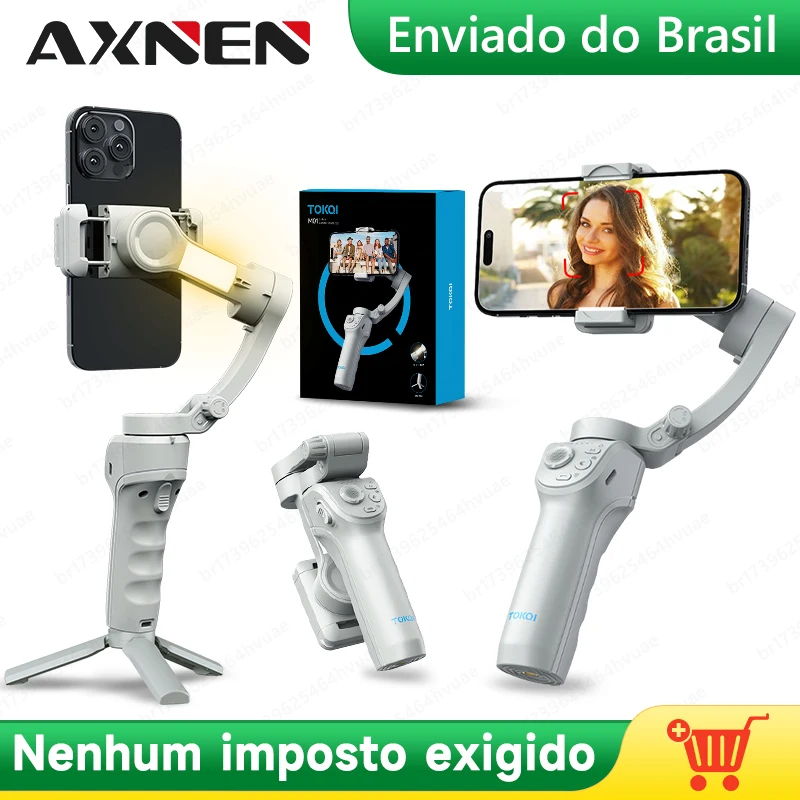 Estabilizador de cardan de 3 eixos para celular, suporte dobrável, tripé selfie com luz de preenchimento, para iphone e vídeo android, m01