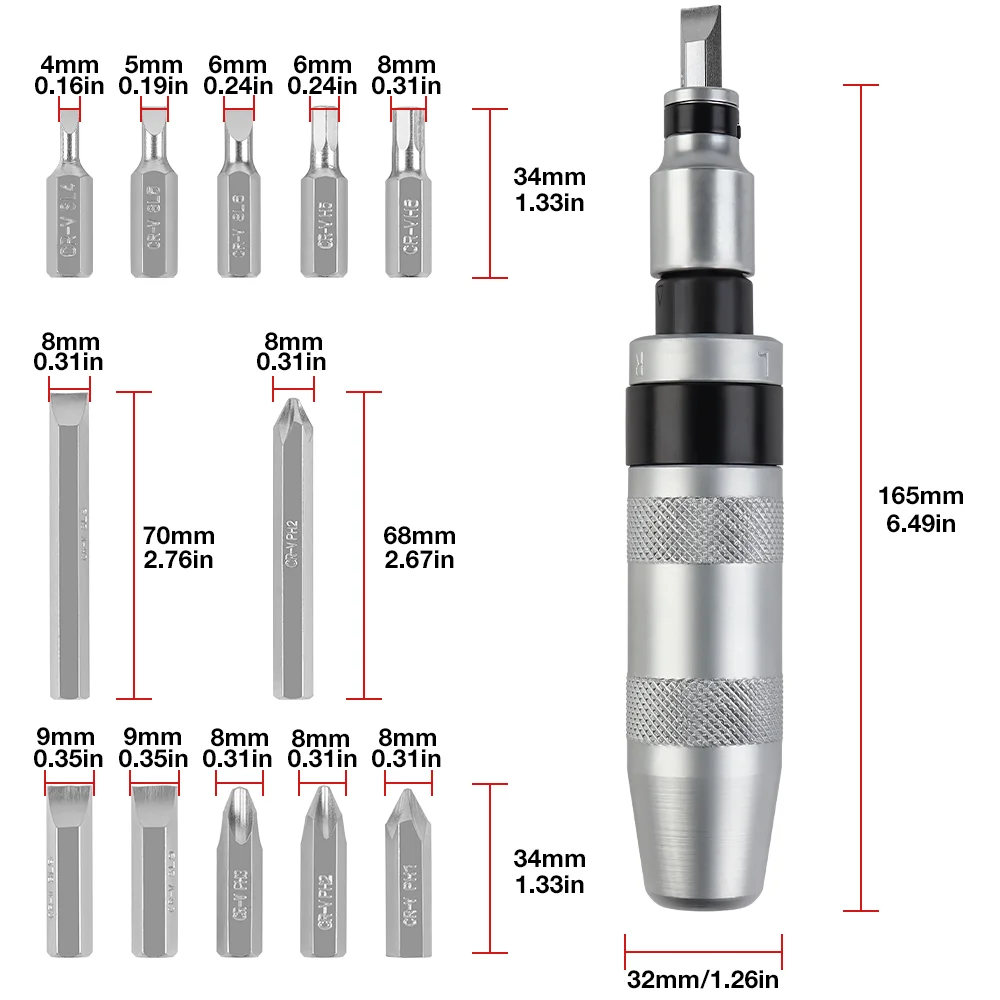 7/13 Pcs CR-V Manual Impact Screwdriver, Portable Reversible Impact Driver, Household Cordless Screwdriver Kit Hand Repair Tools 3