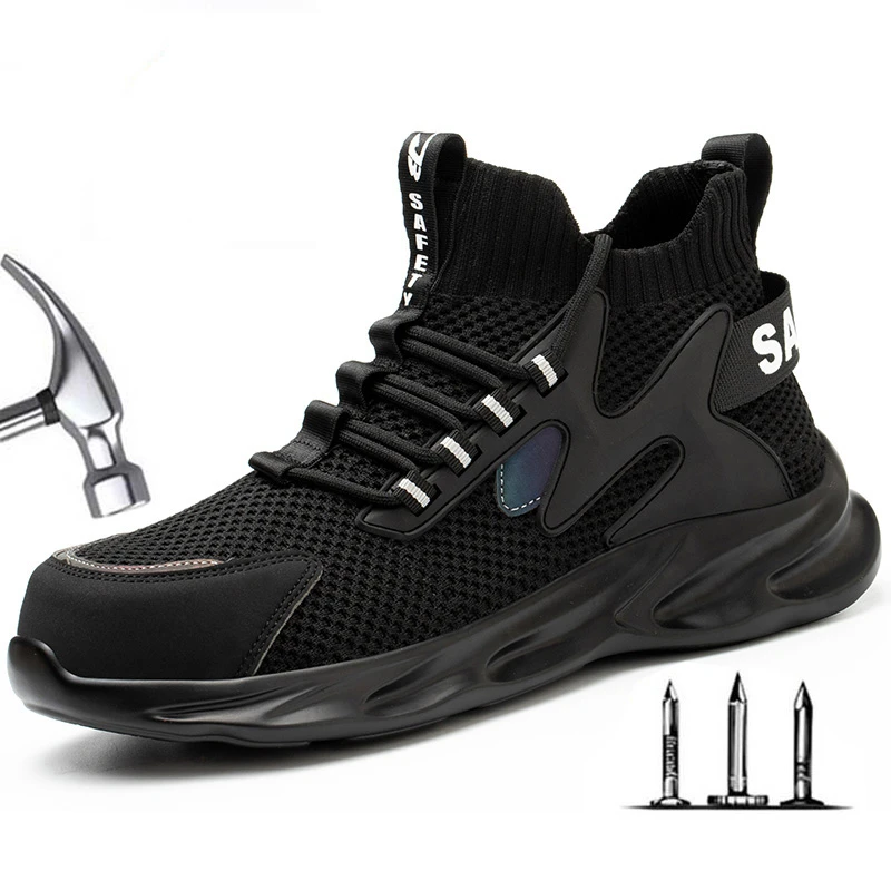 de seguridad con punta de acero para hombre y mujer, calzado deportivo ligero y transpirable, a prueba de color blanco, venta al por mayor, precio bajo|Botas de seguridad y de