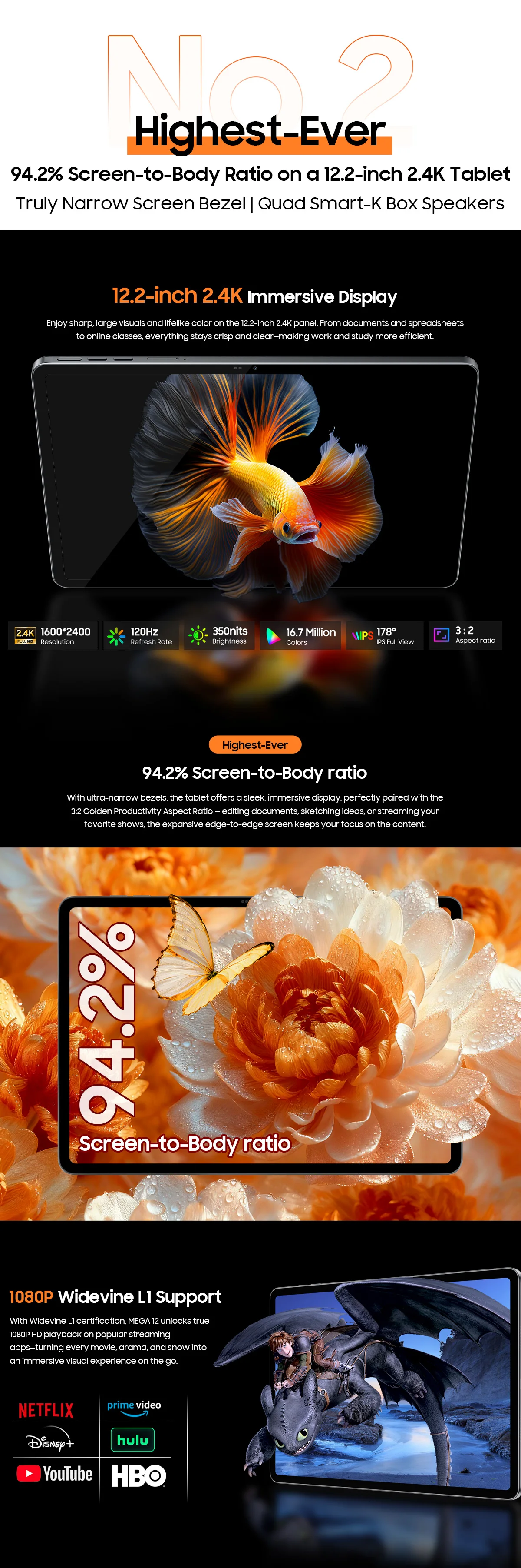 [Versand aus Polen] [Ohne EU-Ladegerät] Tablet Blackview MEGA 12, 12 GB + 256 GB, 12,2" 2.4K 120 Hz Display, 50 MP + 13 MP Kamera, 10000 mAh Akku, 5G – Detail 7