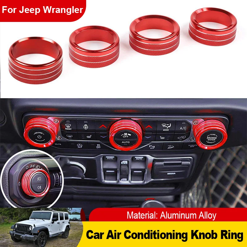

Car Air Conditioning Ring AC Knob Heater Climate Control Switch Button Cover for Jeep Wrangler J8 TJL-J8 JK 2007~2018 2015 2016