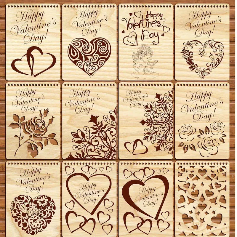 941 Valetine Day 2D Laser Cut File Gift Decoration Glowforge Cricut Vector Drawing DXF EPS Format Super Bundle cad 2d vector design drawing decorative panel design cdr dxf dwg file cnc vector dxf plasma router laser cut 2000pcs