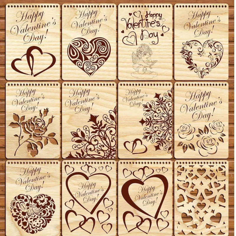 941 Valetine Day 2D Laser Cut File Gift Decoration Glowforge Cricut Vector Drawing DXF EPS Format Super Bundle dxf cdr file cnc vector dxf plasma router laser cut 116pcs 30mm round decor panel design