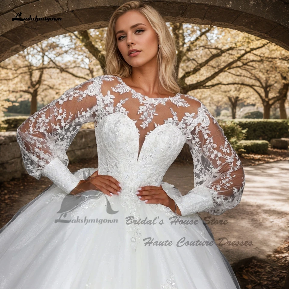 Lakshmigown Sparkly Glitter Long Sleeves Wedding Gowns 2025