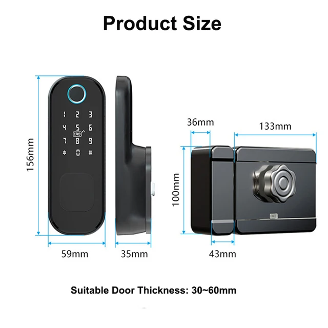 No Wiring Waterproof Tuya Wifi Smart Lock Digital Code IC Card TTLock App Fingerprint Rim Lock For Home Wooden Metal Gate Door 3