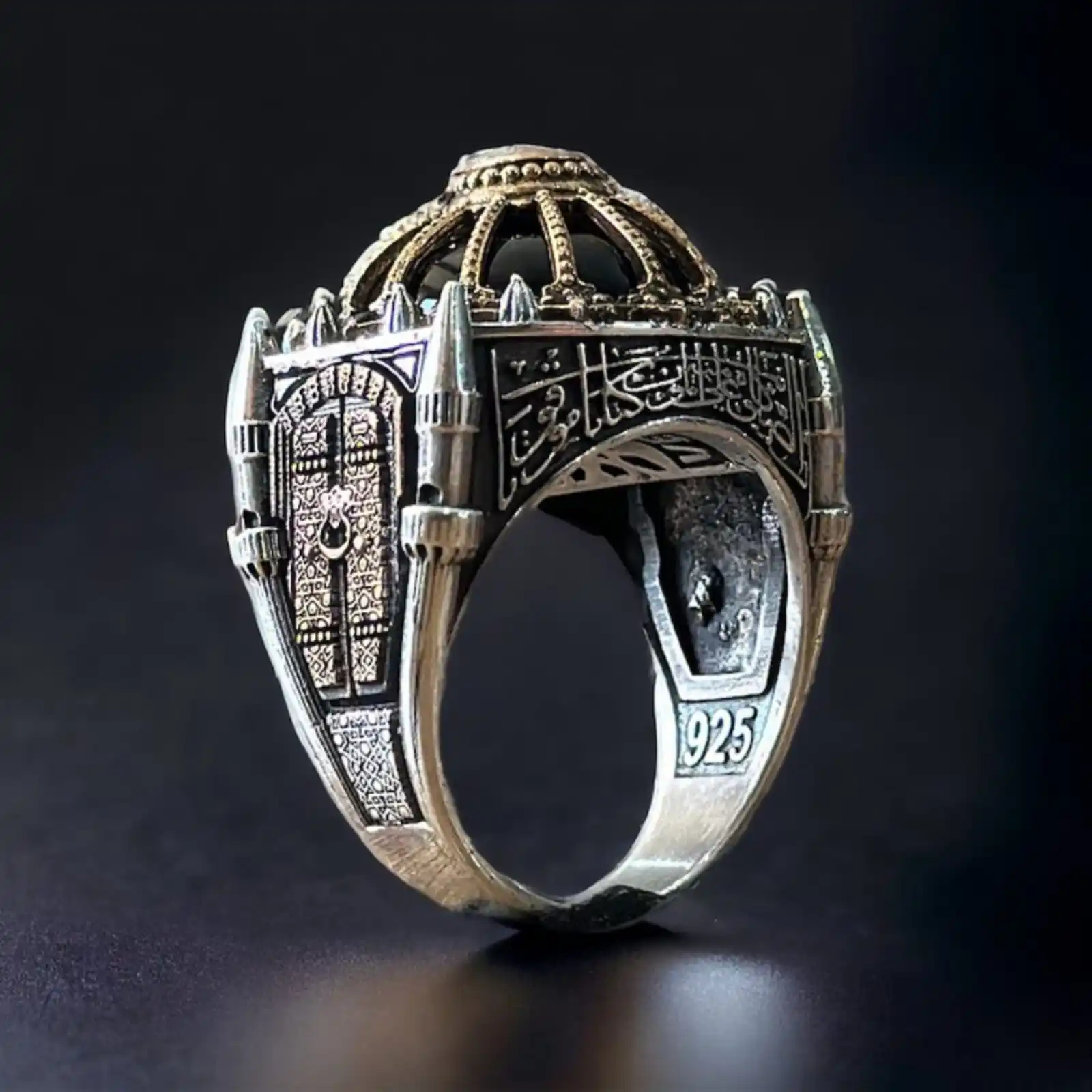 

Black Onyx Stone Mosque Model Silver Ring Sultan Ahmet Mosque Ottoman Architecture Unique 925 Sterling Jewelry