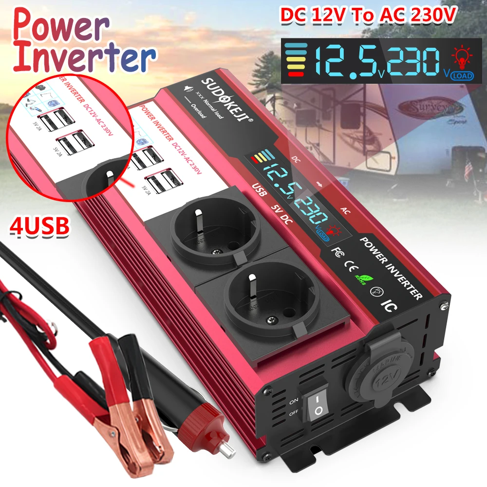 Power Inverter 2000W 3000W 4000W DC 12V Bis AC 220V Transformator mit USB  Universelle Buchse ladung mit Led-anzeige für RV