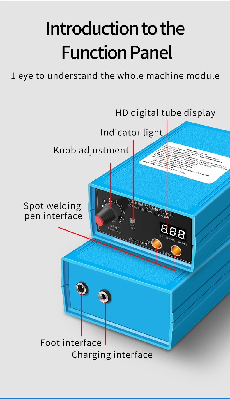 Hochleistungs-Punktschweiß-Handgerät mit 5000 W, tragbar, 0–800 A Strom, einstellbare Schweißgeräte für 18650-Batterien – Detail 9