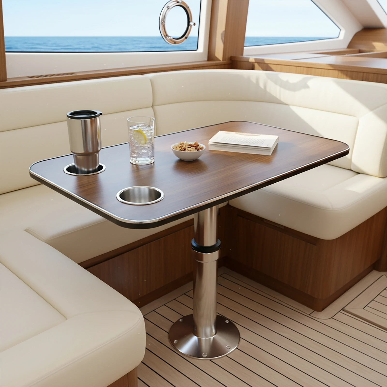 Klassische Walnuss-Finish-Tischplatte für Wohnmobile/Boote, 31,5x15,8 Zoll rechteckige Esstischfläche mit 2 Getränkehaltern, für Wohnmobile, Campervans, Yachten, Boote – Detail 7