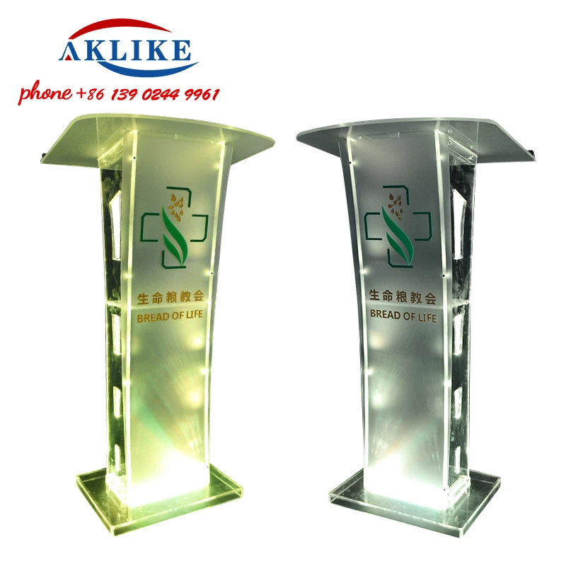 Standing Luminous Podium Parking Desk Organic Glass Lectern Consultation Dais Church Training Pulpit