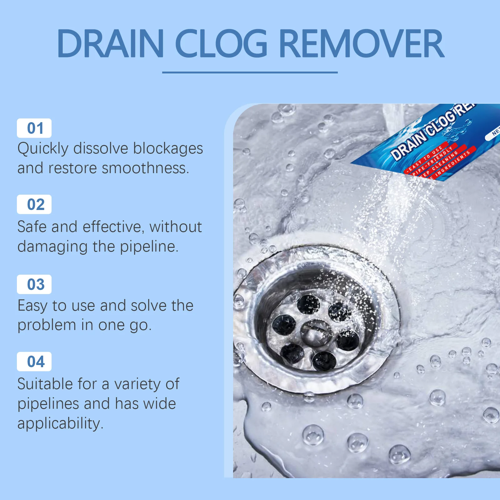 Jakehoe 25gx6 Pipe Dredging Powder Drain Cleaner Deodorant Sewer Cleaning Remove Odor Lasting Aroma Pipe Clog Remover Powder