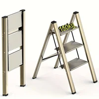 Échelle pliante légère en aluminium, échelle à structure triangulaire stable avec capacité de charge de 150 kg, design avec pédales antidérapantes et pieds en caoutchouc, échelle domestique en profilé d'aluminium épaissi, pliable ultra-mince pour gagner de la place, facile à ranger derrière la porte, le canapé ou le placard. 3