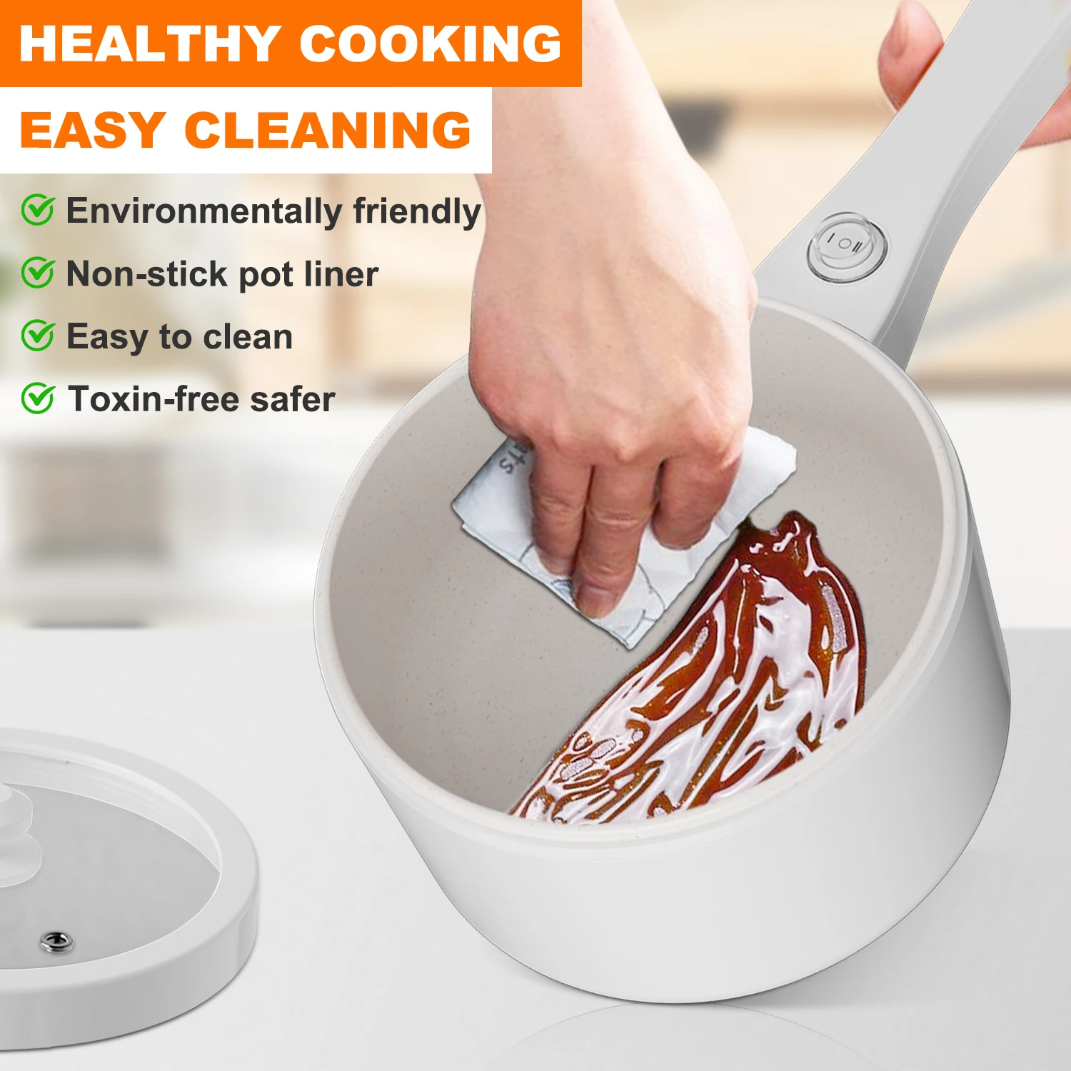Hot Pot Electric, 2L Rapid Ramen Cooker for Dorm, Electric Pot for Cooking with Veggie Egg Steamer, Portable Nonstick Frying Pan