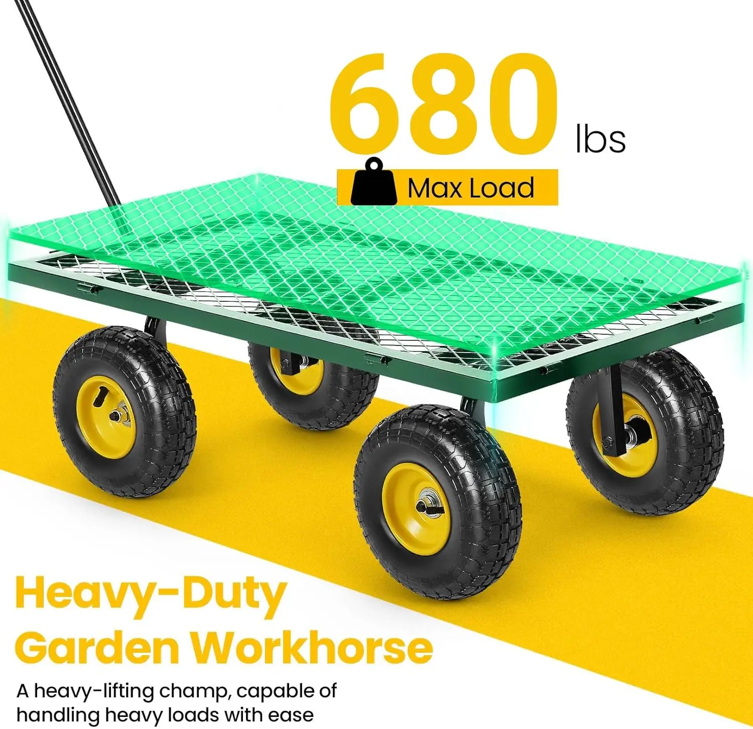 Steel Garden Cart 680 lbs Heavy Duty Garden Wagons with Removable Steel Mesh Sides Utility with 180&deg; Rotating Handle Metal Wagon