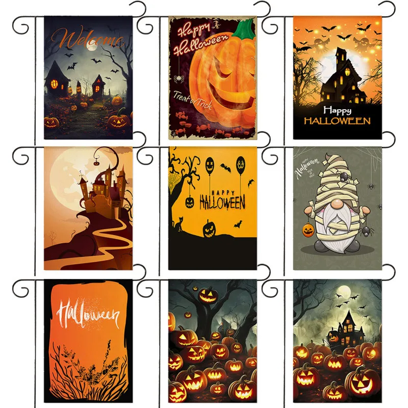 

Happy Halloween Jack O'lantern Dwarf Haunted Castle Garden Flag Double Sided For Holiday Outdoor Yard Decorative Flag