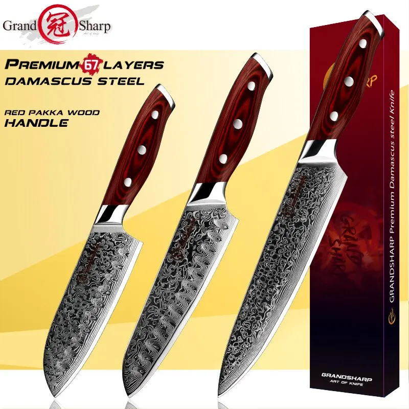 4 Pcs Japanese Kitchen Knife Set Damascus Steel Professional Chef Knife  Cleaver