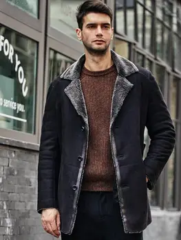 Denny & Dora Мужская Дубленка средней длины стиль Турция меринос овчина пальто костюм воротник