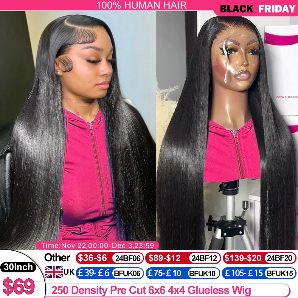 250 Density Glueless Wig Ready To Wear 13X6 Straight Frontal Wig Pre Plucked 5X5 Closure 360 Hd Lace Front Human Hair lace front wig human hair wigs 360 lace wig
