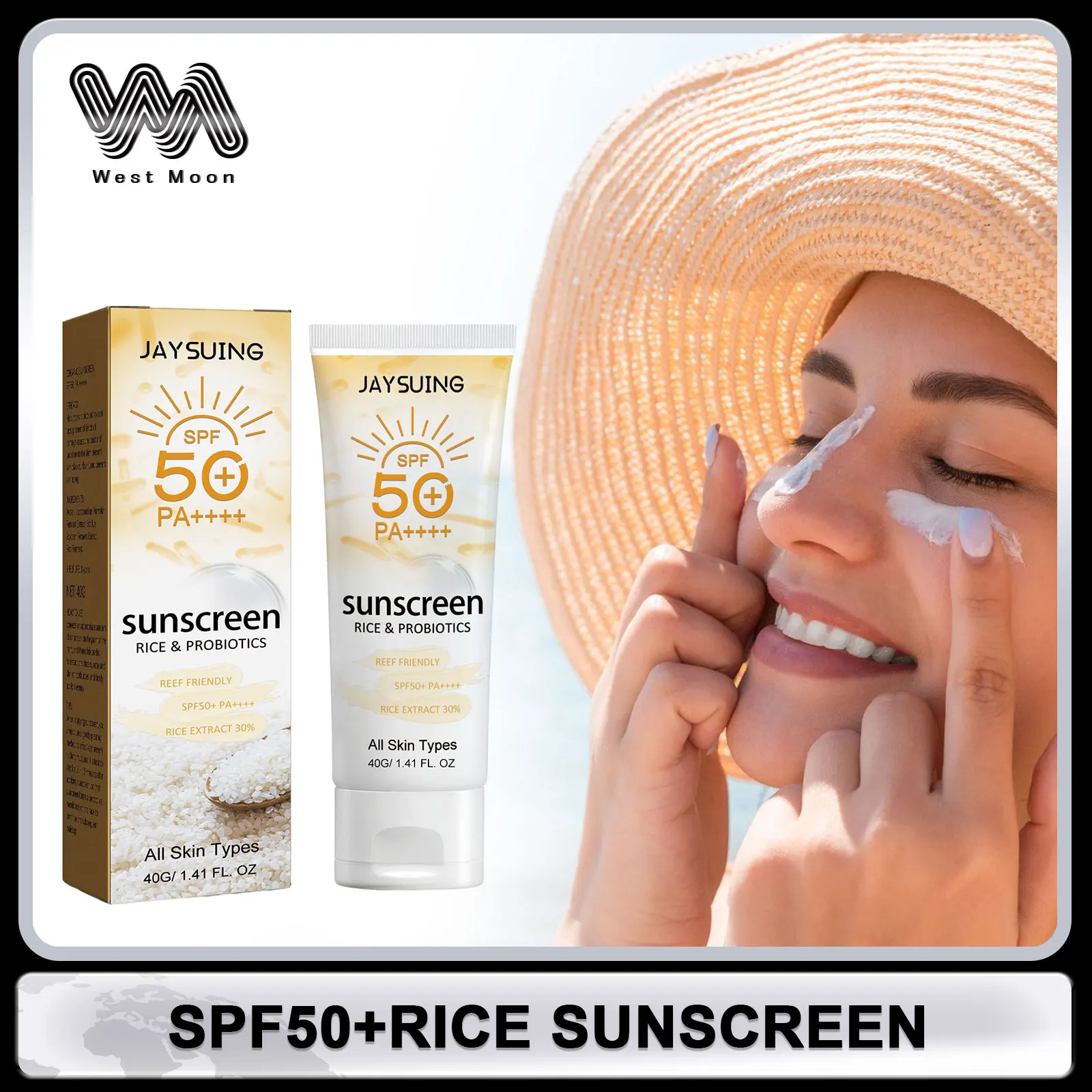 

SPF50+ Rice Sunscreen Lotion Long-Lasting for Face Body Lightweight Waterproof Oil-Control Sun Cream Moisturizing Skin Care 40g