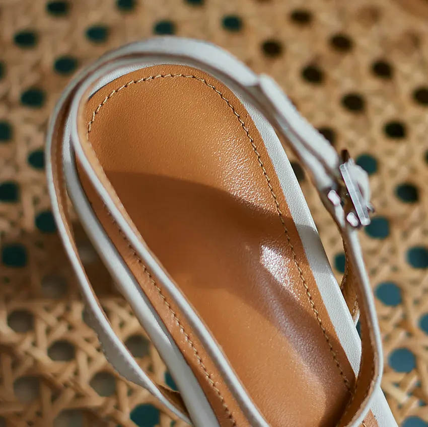 Dousin Partin Ankle Strap Hoof High Heels Platform Female Square Toe Lace Sandals Genuine Leather Summer Women Shoes