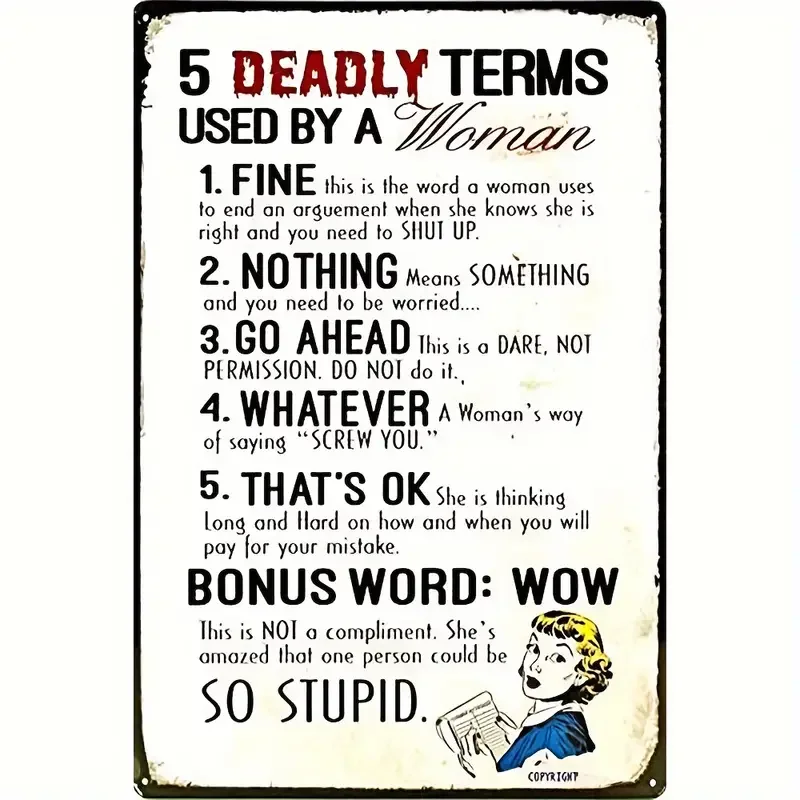

5 Deadly Terms Premium Metal Aluminium Tin Sign - Humorous Wall Art Decor for Home, Kitchen, Bar & More - Durable, Rust-resistan