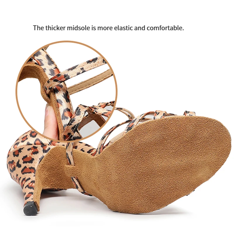 Woman Leopard Latin Dance Shoes Girls Soft Bottom Practice Bachata Salsa Dancing Shoes for Girls High Hee Latino Sheos