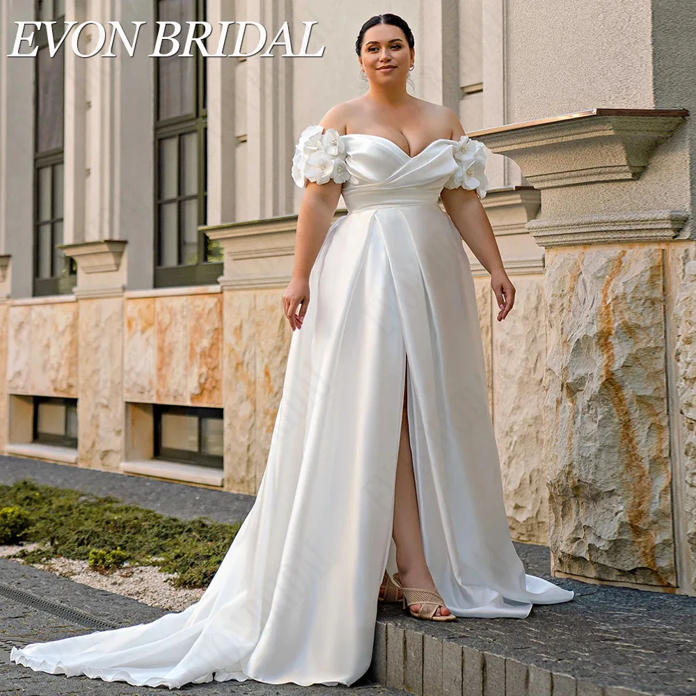 

Evon Bridal Сексуальное свадебное платье с увеличенной сатиновой пЖенское атласное платье EVON, сексуальное свадебное платье с открытыми плечами, V-образным вырезом и разрезом сбоку, ТРАПЕЦИЕВИДНОЕ платье невесты, 2019