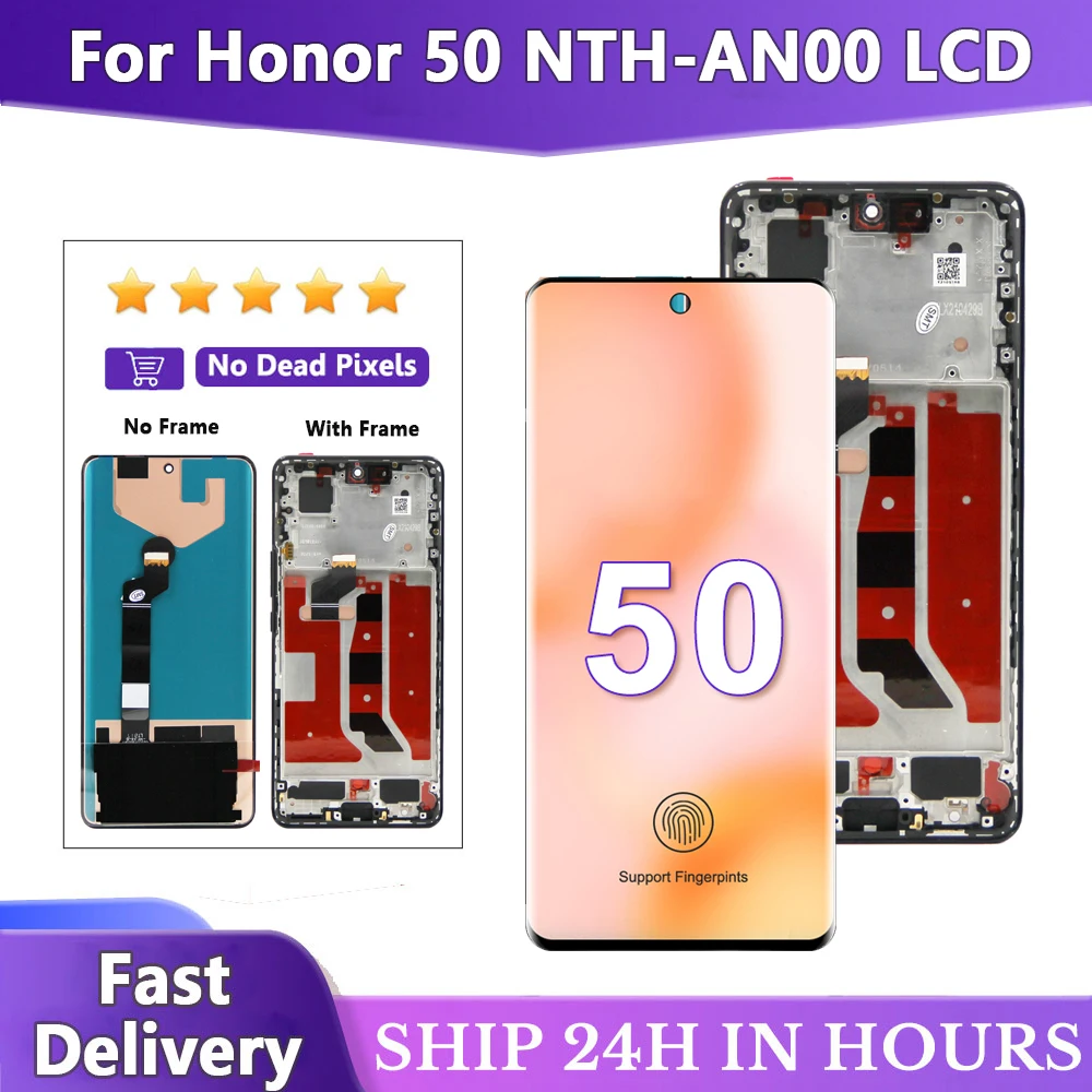 Nuovo 6.57 ''Testato Per Honor 50 Nth-An00 Nth-Nx9 Display Lcd Touch Screen Digitizer Assembly Per Honor50 Lcd Con Cornice