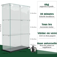 Rosahqnda Однодверная стеклянная витрина с 5 полками, черные шкафы Curio для гостиной, спальни, офиса, витрины для коллекции — изображение 3