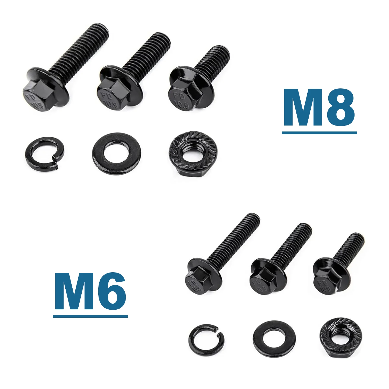 VKKM 260 pcs Hex Cap Flange Bolt Assortment Kit/Screws, Nuts & Washers/Black Oxide, M6-1.0 x 16/20/25/30/35mm, M8-1.25