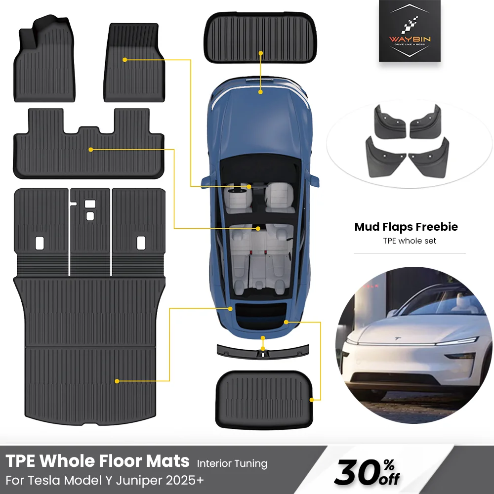 7PCS Car Mats Accessories Waterproof Non-Slip TPE Floor Mats All-Season Fit For Tesla Model Y Juniper