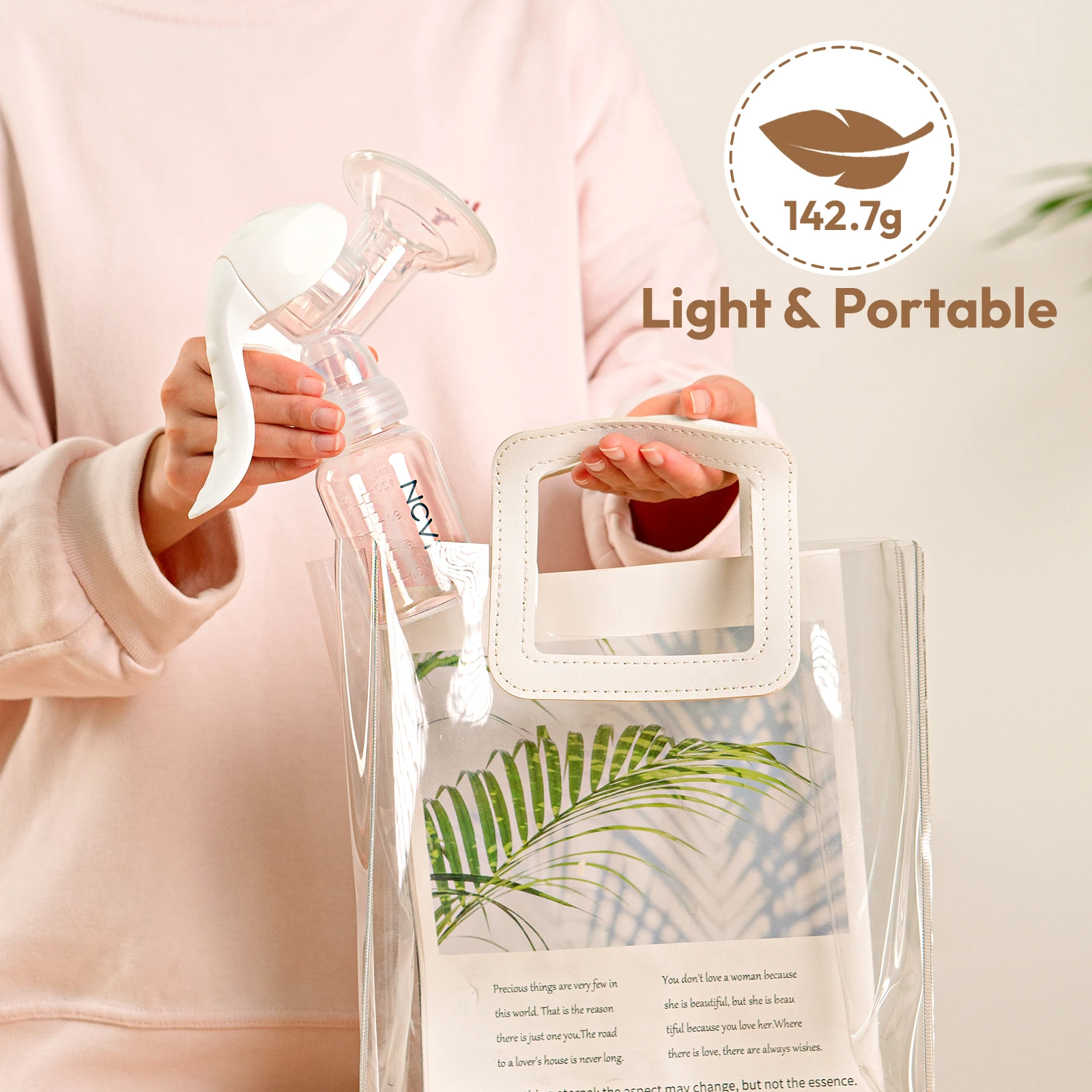 NCVI Manual Breast Pump White Anti Reflux Design Silent 2-Level Suction Selection 4oz 20mm Silicone Soft Flange BPA Free