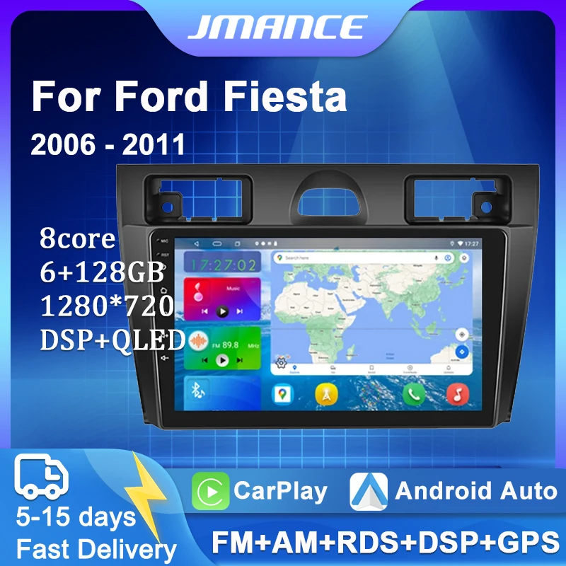 Jmance Per Ford Fiesta 2006-2011 Autoradio Lettore Multimediale Navigazione Gps 4G Carplay Stereo Autoradio Dsp No 2Din Dvd
