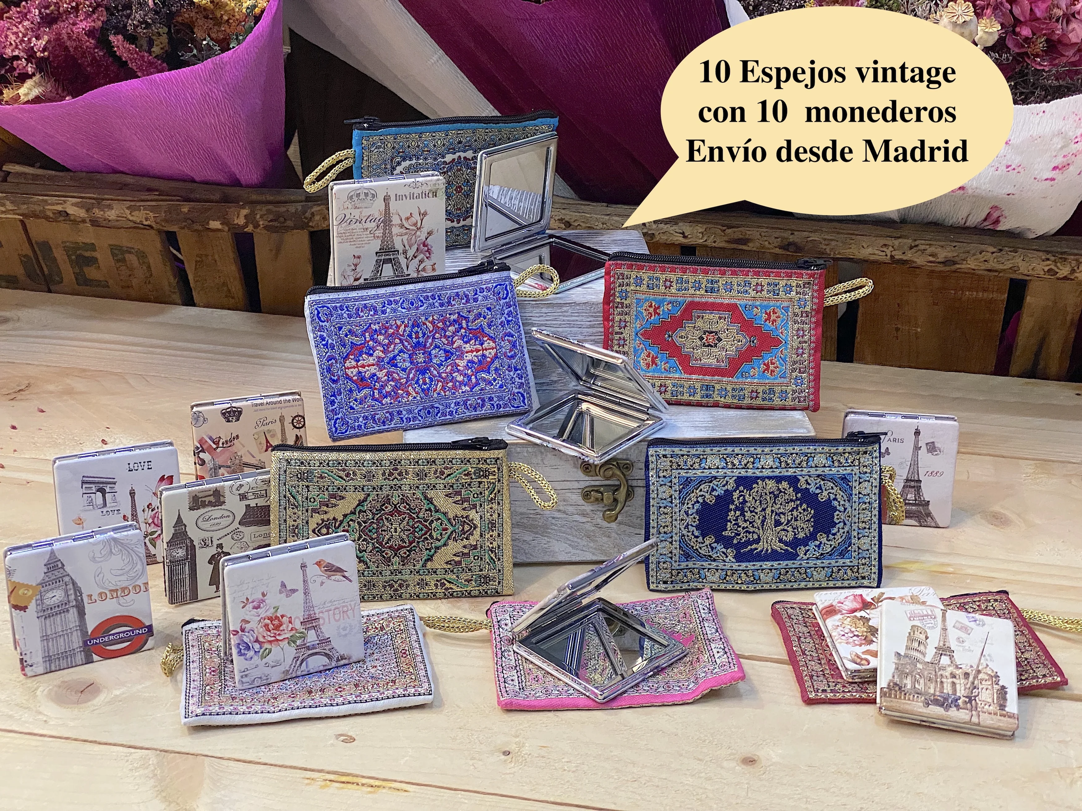 regalos para comuniones 10 espejos vintage con monedero de tela detalles para invitadas doble cara| | - AliExpress